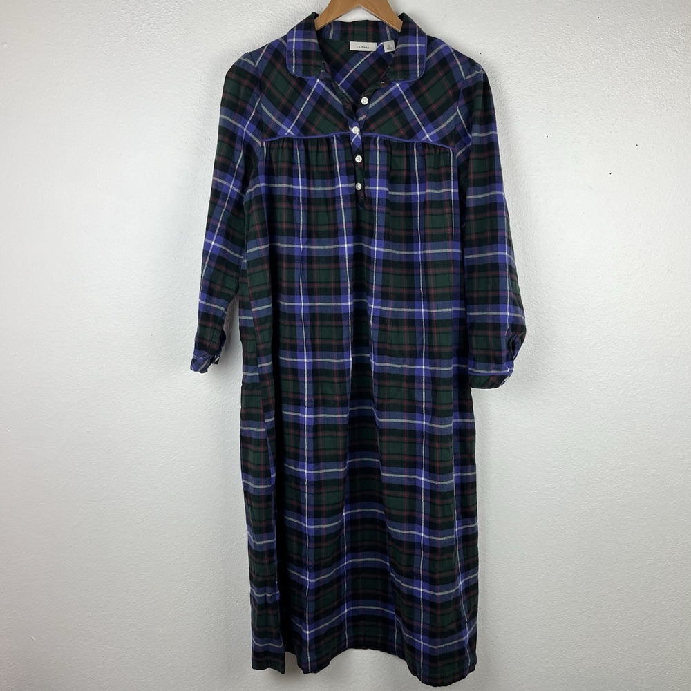 LL Bean Small Petite Plaid Flannel Nightgown Cozy Grannycore Cottagecore